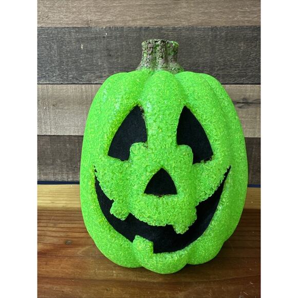Halloween Green Melted Plastic Popcorn Blow Mold Jack O Lantern -no Bottom 9” - Picture 1 of 8